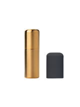 twenty four carat gold plated waterproof vibrating bullet toy, weighing 1.5 ounces, is 6.25 centimetres long and 1.7 centimetres in width, multiple vibrating settings with up to 1.5 hours of charge on its highest setting shown on a clear background