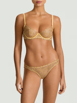 Luxury Gold Embroidery Plunge Bra and Brazilian Knicker