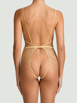 Luxury Gold Embroidery Open Playsuit for a Sensual Lingerie Look