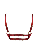 Bordelle Signature Shelf Bra in Burnt Red with open cups and elasticated straps with 24K gold hardware