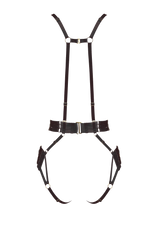 Bordelle Signature Strap Body Harness in Black with elasticated straps and 24K Gold hardware