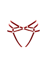 Red Elastic Harness with gold componentry on a white background