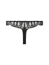 Coco de Mer Kiana Skirted Thong with a delicate floral French Leaver's lace pattern and a jet black velvet panel.