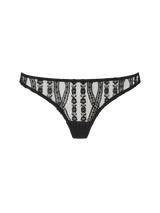 Coco de Mer Kiana Skirted Thong with a delicate floral French Leaver's lace pattern and a jet black velvet panel.