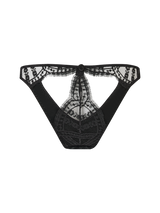 Coco de Mer Kiana Spanking Knicker in graphic floral Leaver's Lace and luxurious velvet featuring a high-cut design and velvet button at the base of the spine to reveal the cheeks