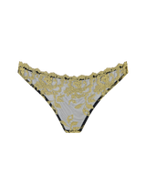 Black brazilian knicker with gold embroidery on a clear background from the front