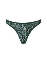 Isara brazilian knicker in deep green lace with scalloped edges that graze over the cheeks