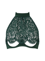 Isara deep green lace halter bra with silk scalloped lace up to the neck and an ouvert underwire design.