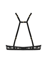 A high neck plunge bra with black lace and velvet detailing, designed in a halterneck shape to give added support and enhance cleavage Fully adjustable straps at back