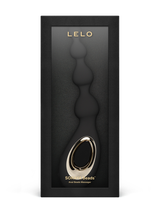 Lelo Soraya vibrating anal beads in silky soft black silicone, shown in a luxury box