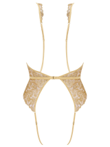 Luxury Gold Embroidery Open Playsuit for a Sensual Lingerie Look