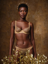 Luxury Gold Embroidery Plunge Bra and Brazilian Knicker