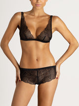 Athena Black Lace Triangle Bra & Low Rise Skirted Thong