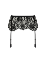 Coco de Mer Hera Black Leaver's Lace Suspender Belt with flattering scalloped edges