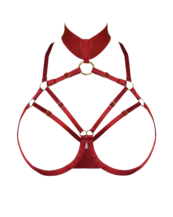 Bordelle signature burnt red ouvert wired bra with gold hardware