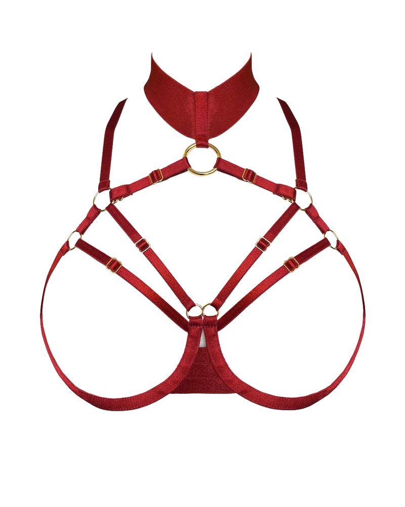 Bordelle signature burnt red ouvert wired bra with gold hardware
