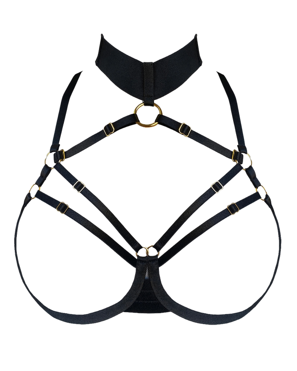 Bordelle Signature Ouvert Wired Bra in Black with 24K Gold hardware