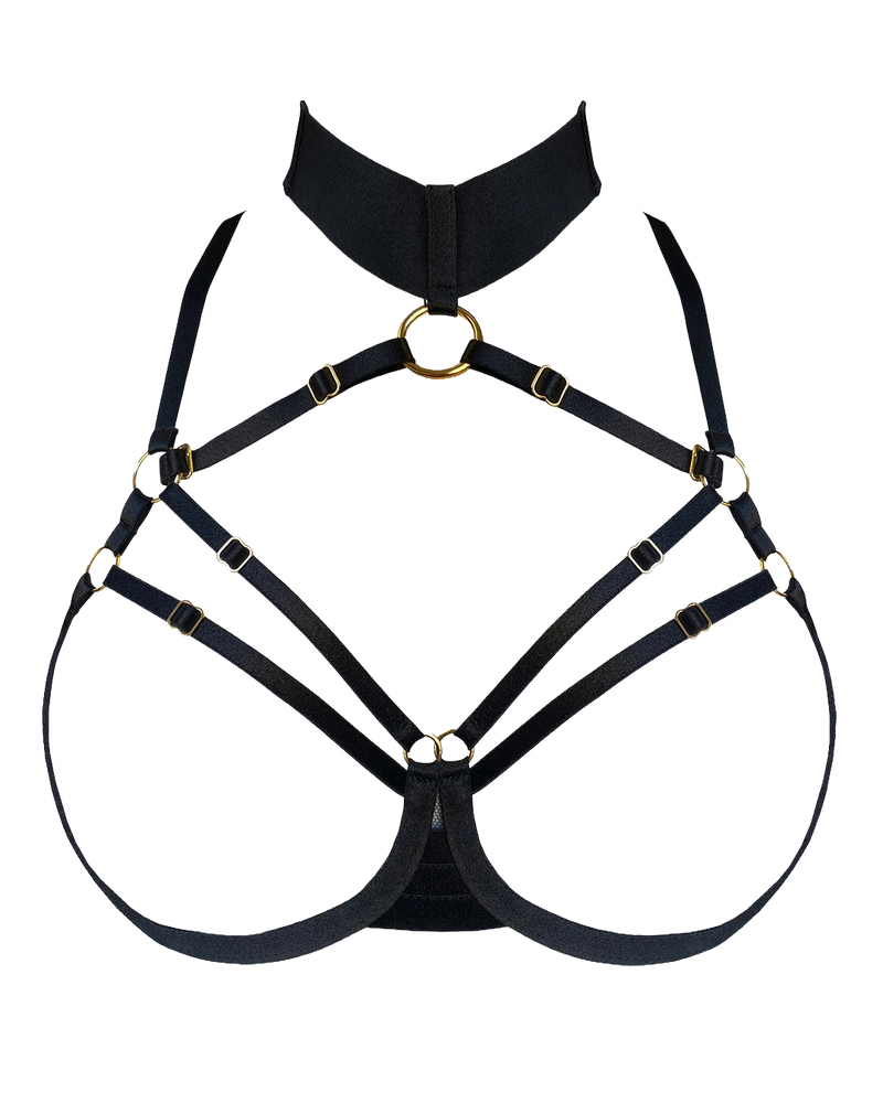 Bordelle Signature Ouvert Wired Bra in Black with 24K Gold hardware
