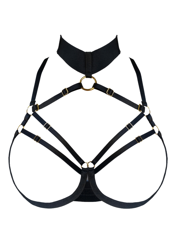 Bordelle Signature Ouvert Wired Bra in Black with 24K Gold hardware