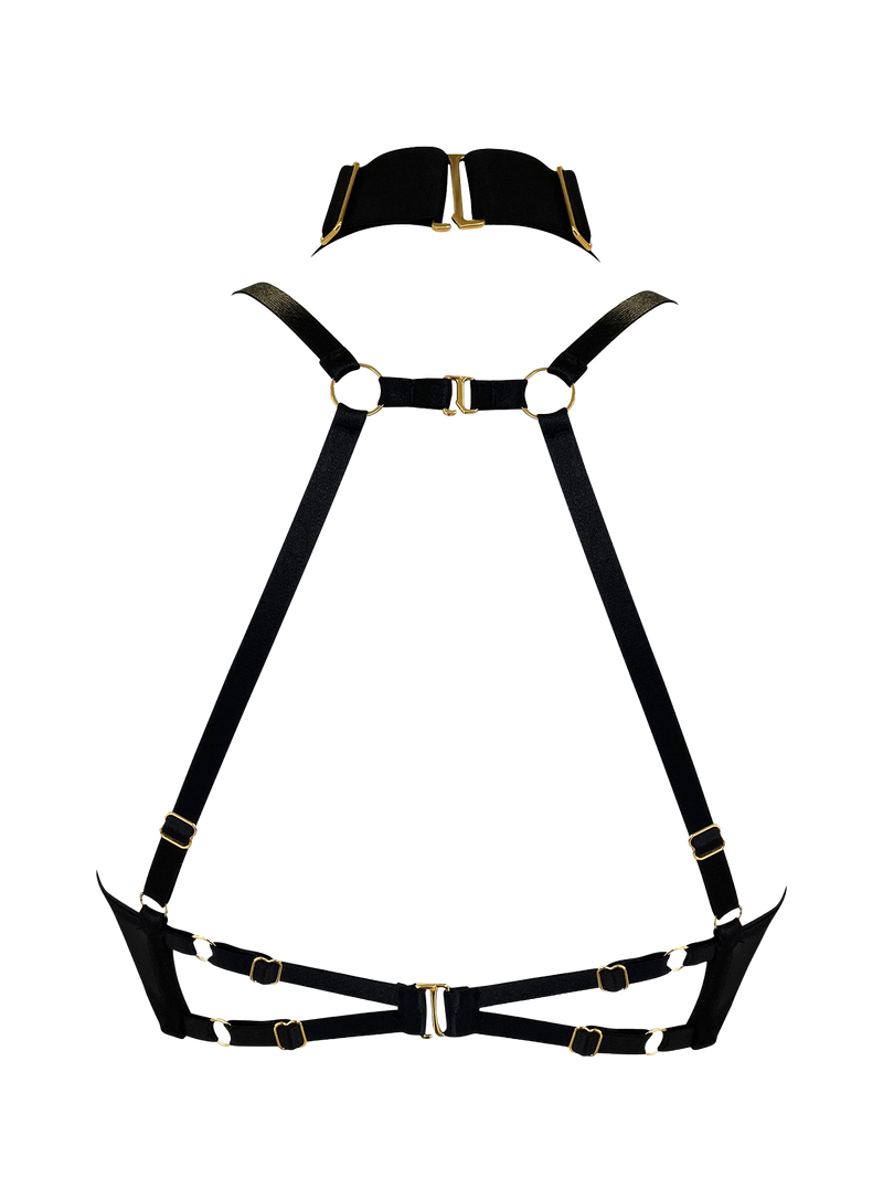 Bordelle Signature Ouvert Wired Bra in Black with 24K Gold hardware