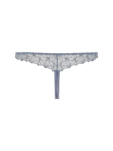 Back view of the Coco de mer Esme Skirted Thong in powder blue silk and floral embroidery. 