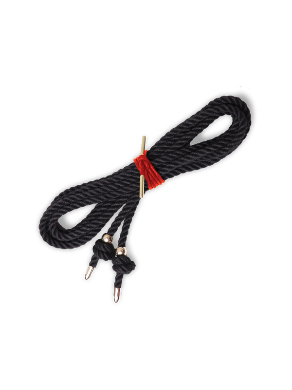 Coco de Mer Bondage Rope with Gold Tips and Metal Pearl 4m Black