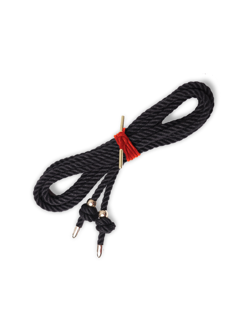 Coco de Mer Bondage Rope with Gold Tips and Metal Pearl 4m Black
