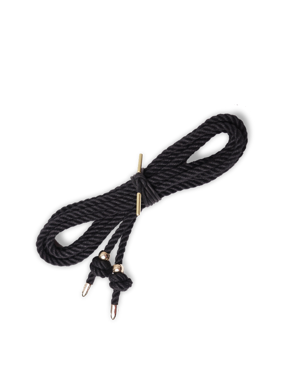 Coco de Mer Bondage Rope with Gold Tips and Metal Pearl 4m Black