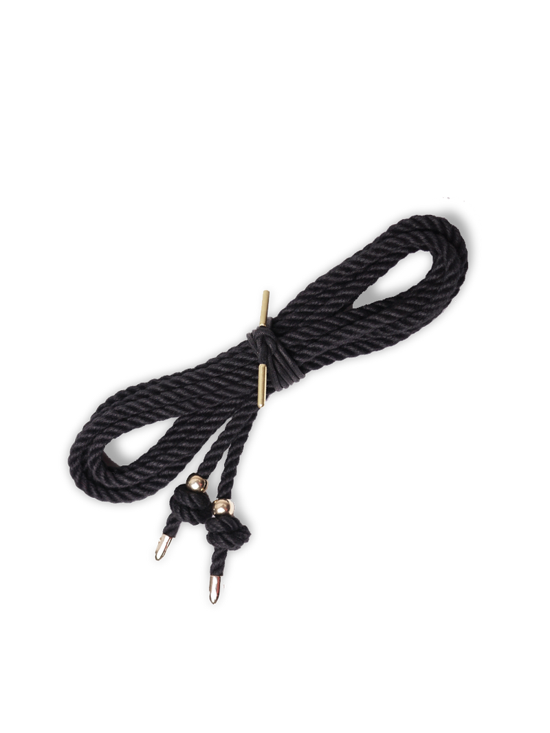 Coco de Mer Bondage Rope with Gold Tips and Metal Pearl 4m Black