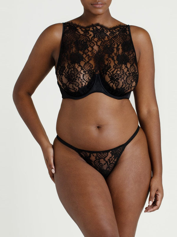 Hera Black Lace High neck Bra & Brazilian Knicker