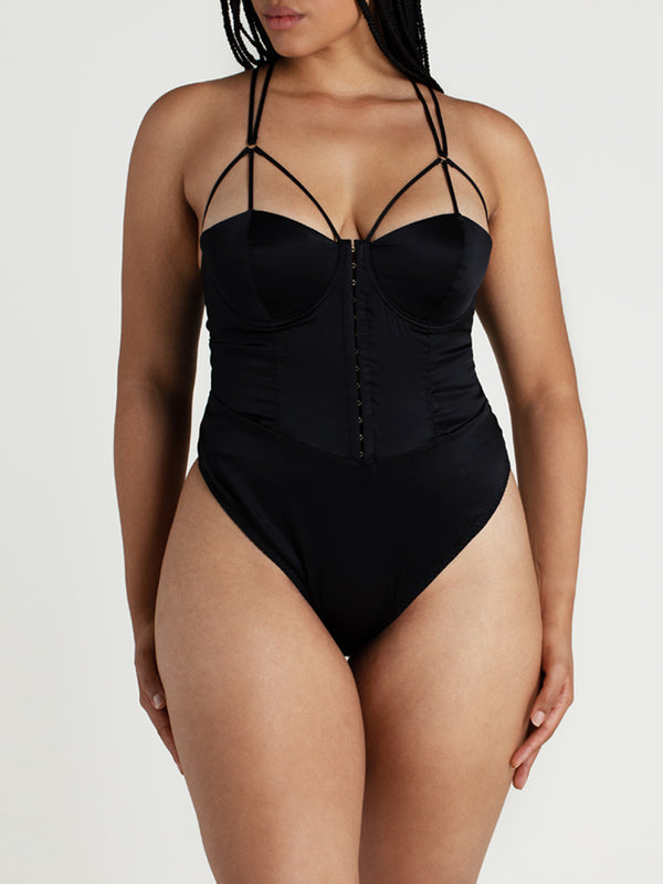 Sylph Black Silk Wired Bodysuit