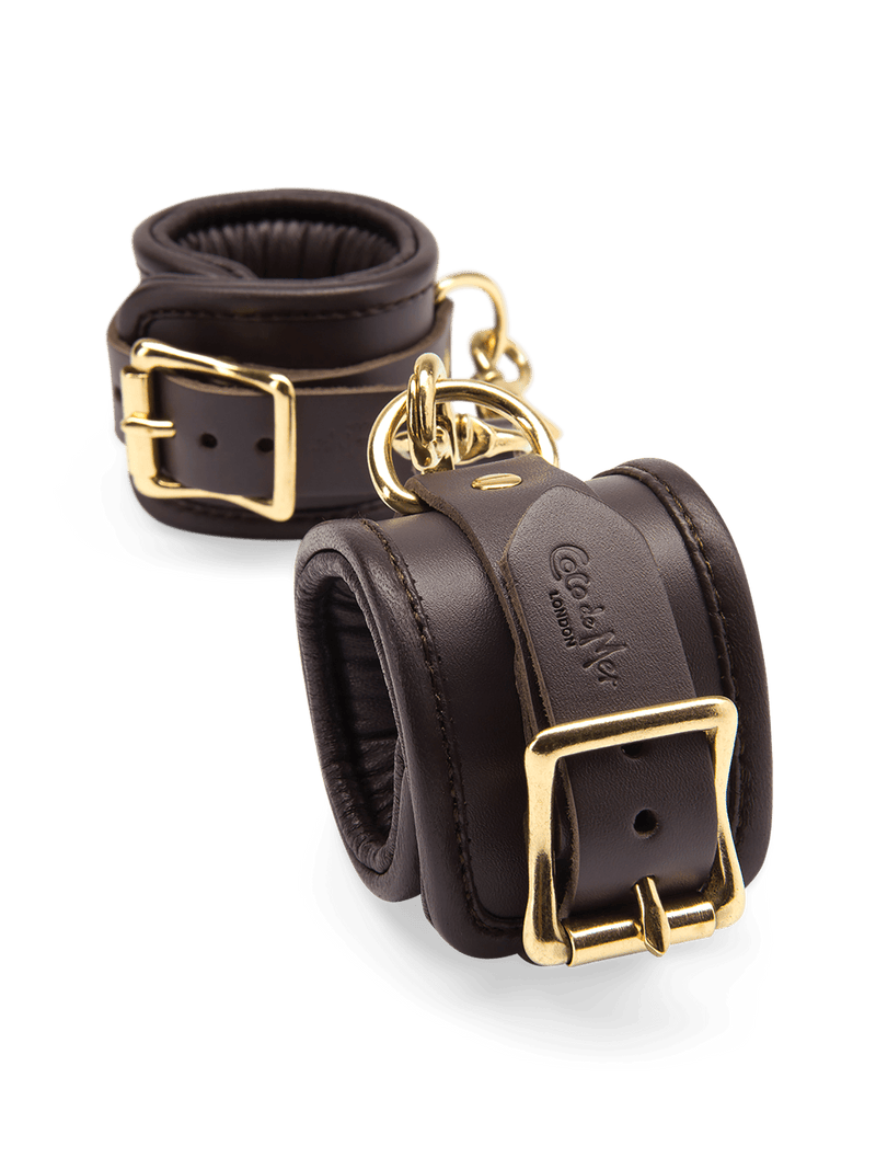 Coco de Mer Brown Leather Wrist Cuffs