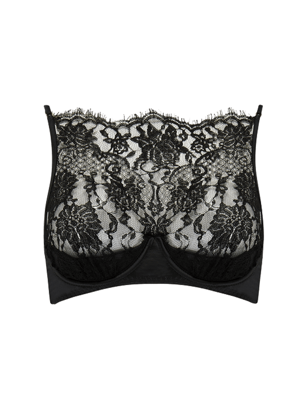  Hera High Neck Balconette Bra made in a luxurious black Leaver's lace with scalloped edges and a quarter cup design for support